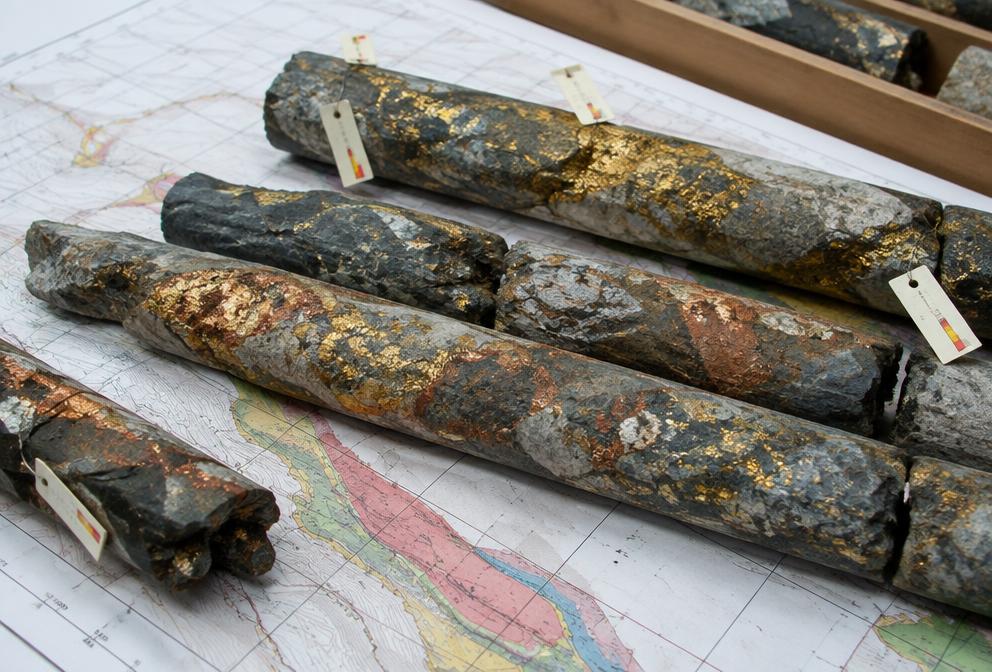 Copper ore and core samples from a development-stage project